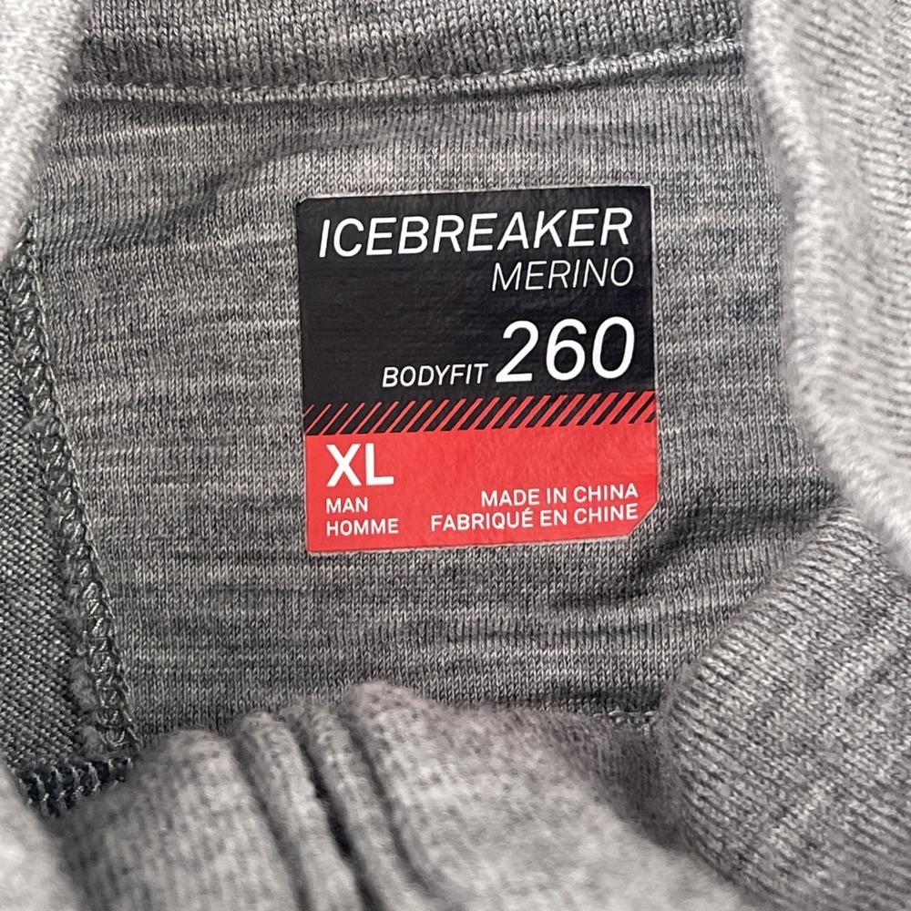 Icebreaker Merino Bodyfit 260 Mens XL 1/4 Zip Wool Shirt Gray Striped Thumb Hole - Picture 7 of 14